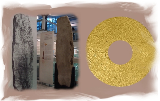 La stele di Centallo e la Ruota d'Oro. The Centallo stele and the Golden Wheel. La stele di Centallo e la Ruota d'Oro. The Centallo stele and the Golden Wheel.
